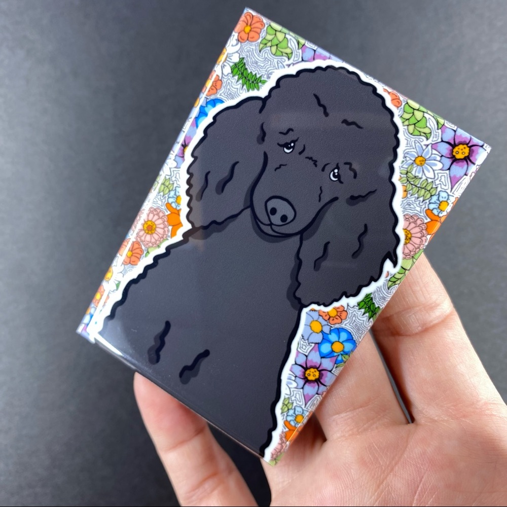 Black Poodle Dog Retro Flower Magnet Handmade Kitchen and Office Decor Gift - Picture 3 of 6